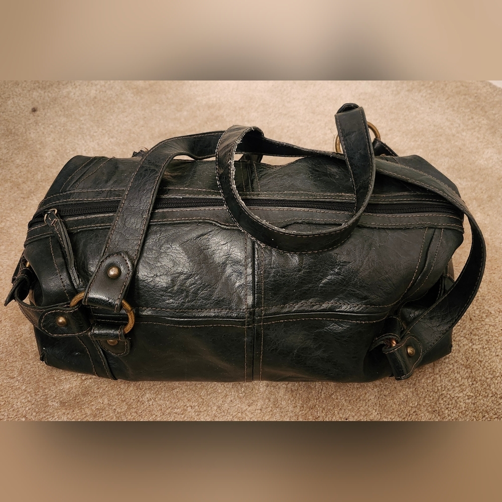 Black Faux Leather Shoulder Bag